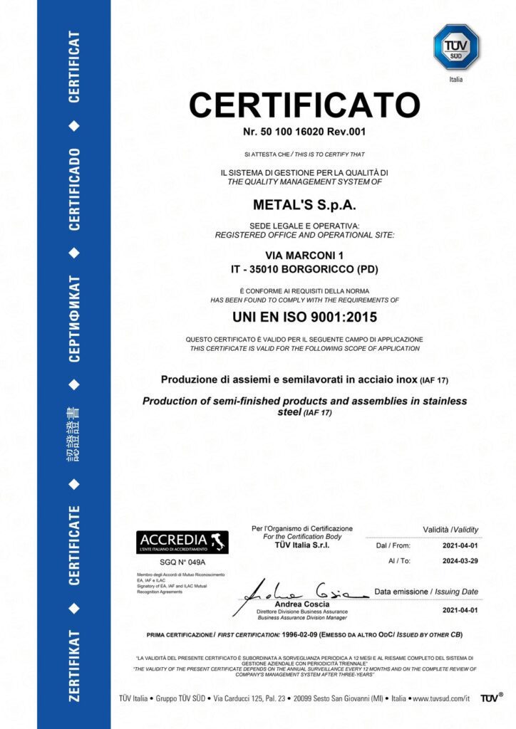Certificazione metals