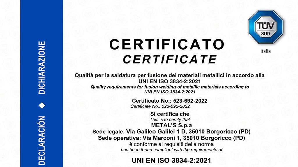 Nuova certificazione 3834-2